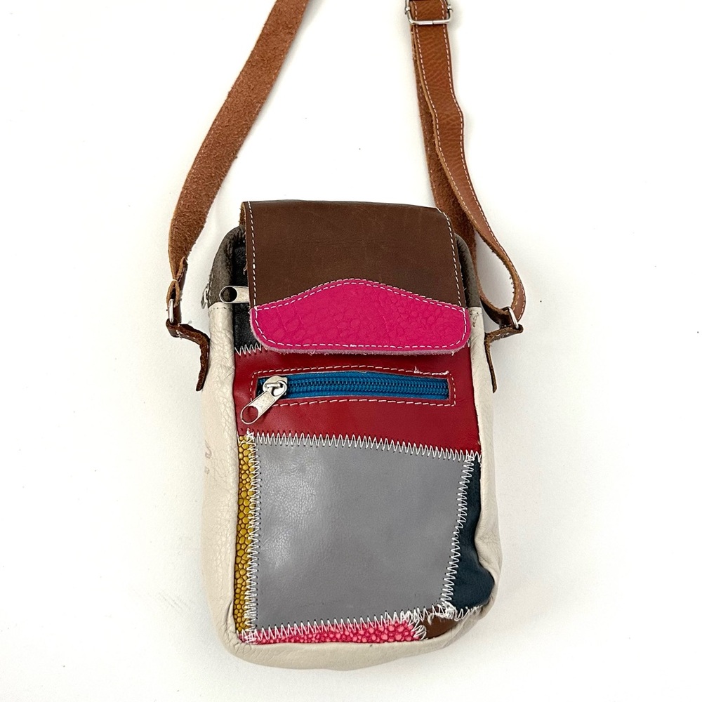 Stylish Leather Patchwork Mini Crossbody Utility … - image 2